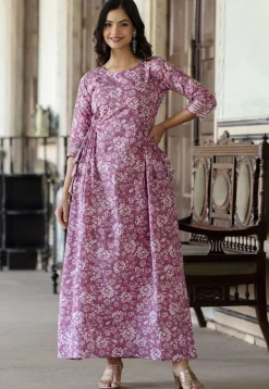 Printed Pure Cotton Maxi Dress in Purple