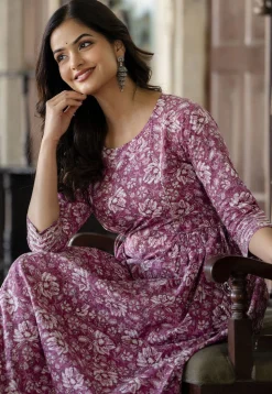 Printed Pure Cotton Maxi Dress in Purple