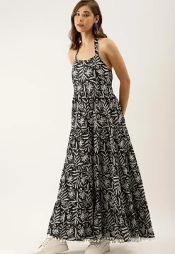 Printed Pure Cotton Maxi Dress in Black