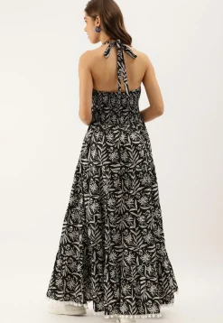 Printed Pure Cotton Maxi Dress in Black