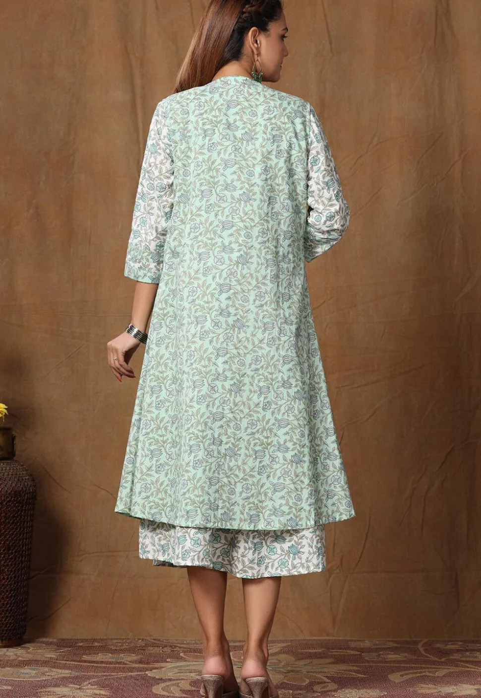 Printed Pure Cotton Midi Dress in Off White