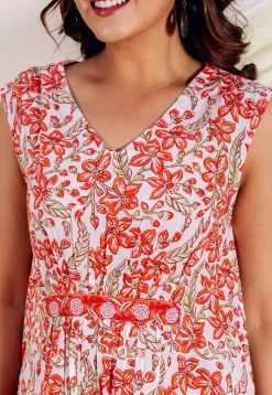 Printed Pure Cotton Midi Dress in White