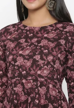 Printed Pure Cotton Midi Dress in Wine