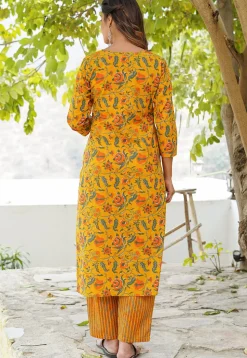 Printed Pure Cotton Pakistani Suit in Mustard