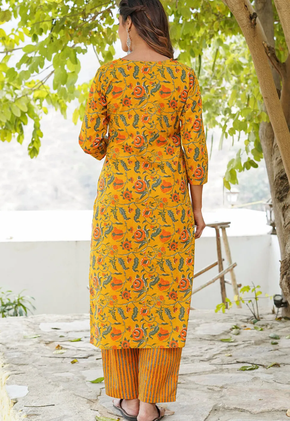 Printed Pure Cotton Pakistani Suit in Mustard