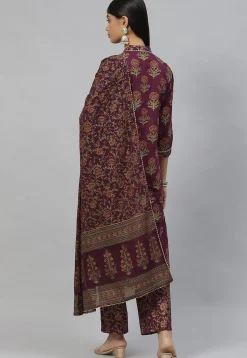 Printed Pure Cotton Pakistani Suit in Violet