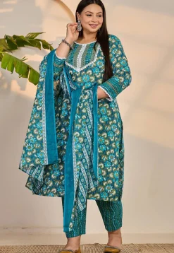 Printed Pure Cotton Pakistani Suit in Turquoise