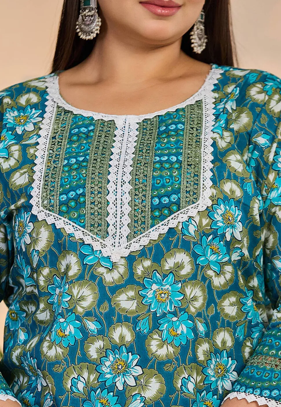 Printed Pure Cotton Pakistani Suit in Turquoise