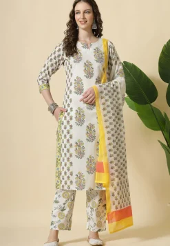 Printed Pure Cotton Pakistani Suit in White