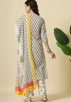 Printed Pure Cotton Pakistani Suit in White