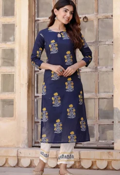 Printed Pure Cotton Pakistani Suit in Blue