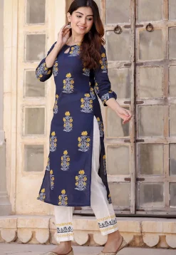 Printed Pure Cotton Pakistani Suit in Blue