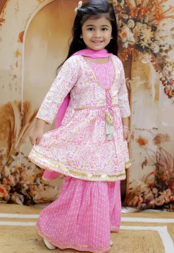 Printed Pure Cotton Pakistani Suit in White and Pink