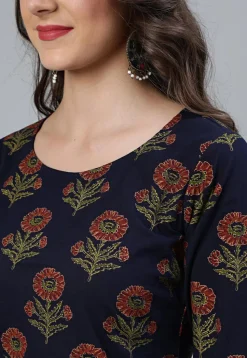 Printed Pure Cotton Pakistani Suit in Dark Blue