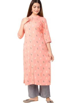 Printed Pure Cotton Pakistani Suit in Peach