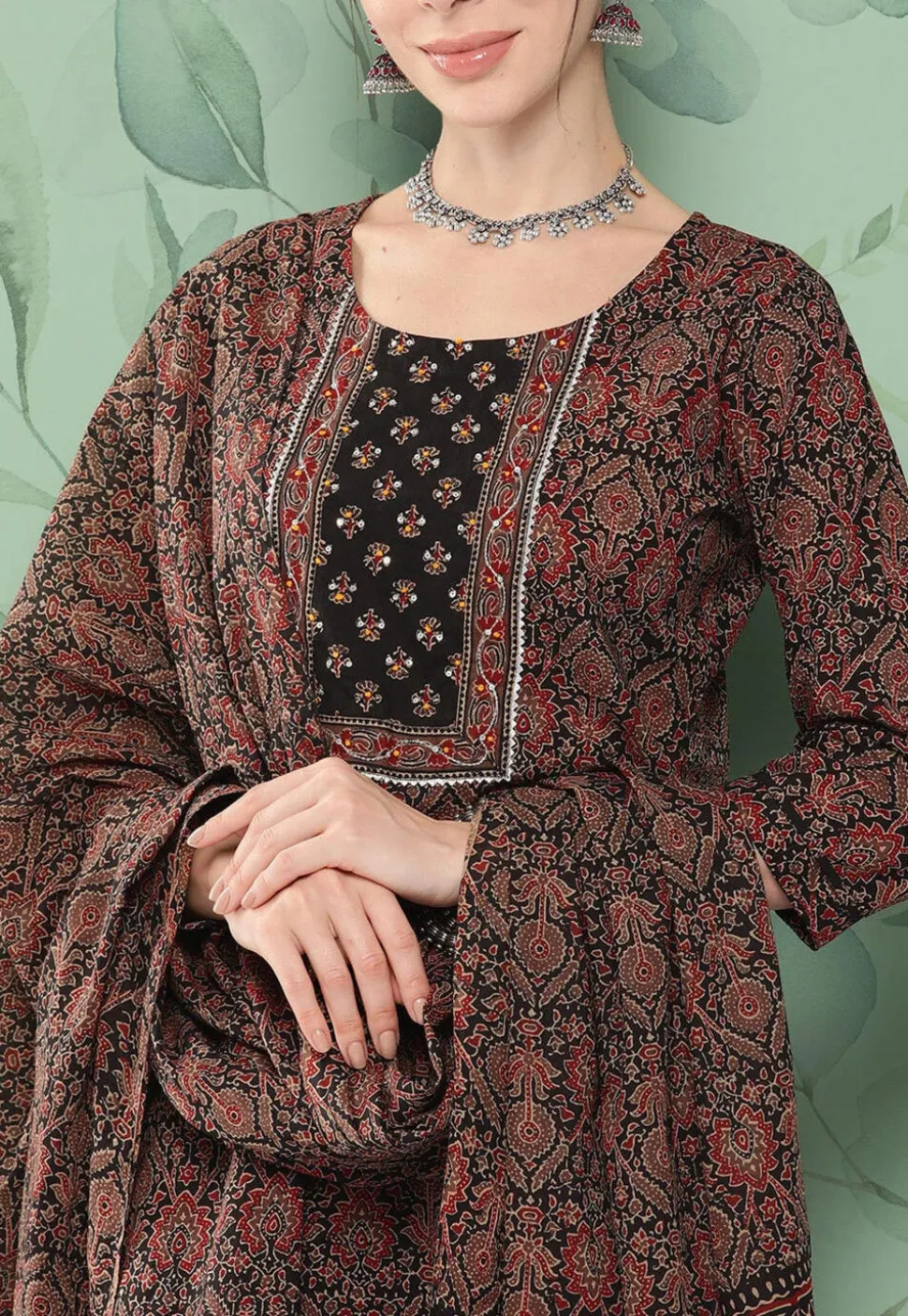 Printed Pure Cotton Pakistani Suit in Black