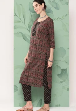 Printed Pure Cotton Pakistani Suit in Black