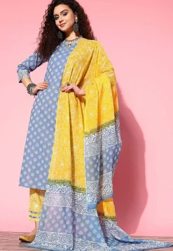 Printed Pure Cotton Pakistani Suit in Blue