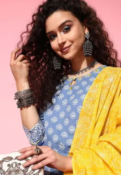 Printed Pure Cotton Pakistani Suit in Blue