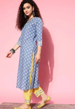 Printed Pure Cotton Pakistani Suit in Blue