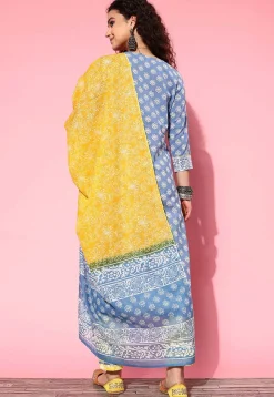 Printed Pure Cotton Pakistani Suit in Blue
