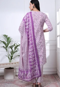Printed Pure Cotton Pakistani Suit in Light Purple
