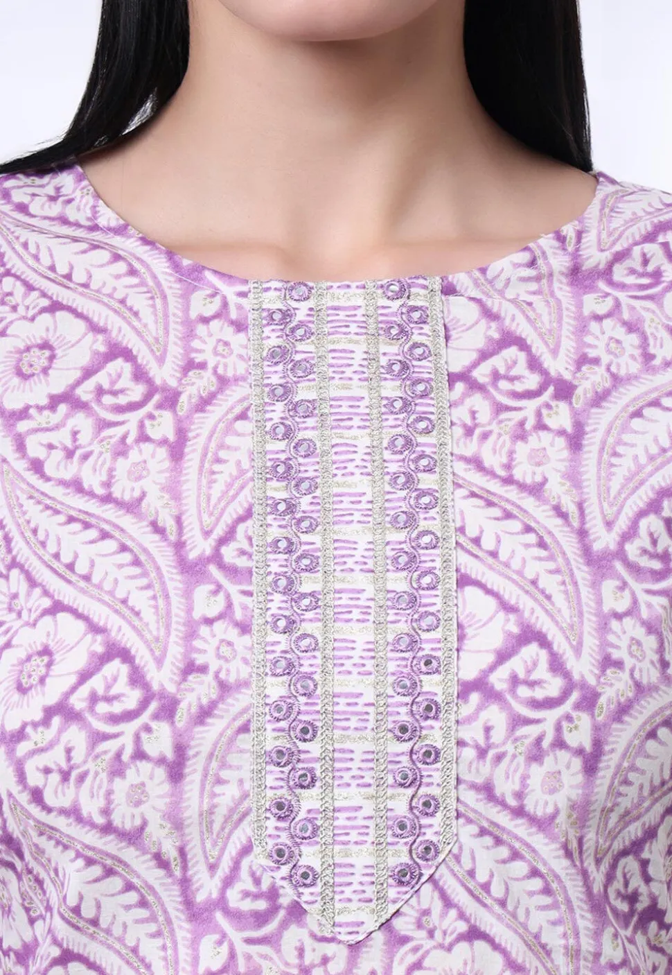 Printed Pure Cotton Pakistani Suit in Light Purple