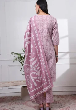 Printed Pure Cotton Pakistani Suit in Light Purple