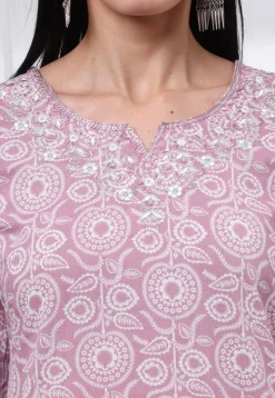 Printed Pure Cotton Pakistani Suit in Light Purple
