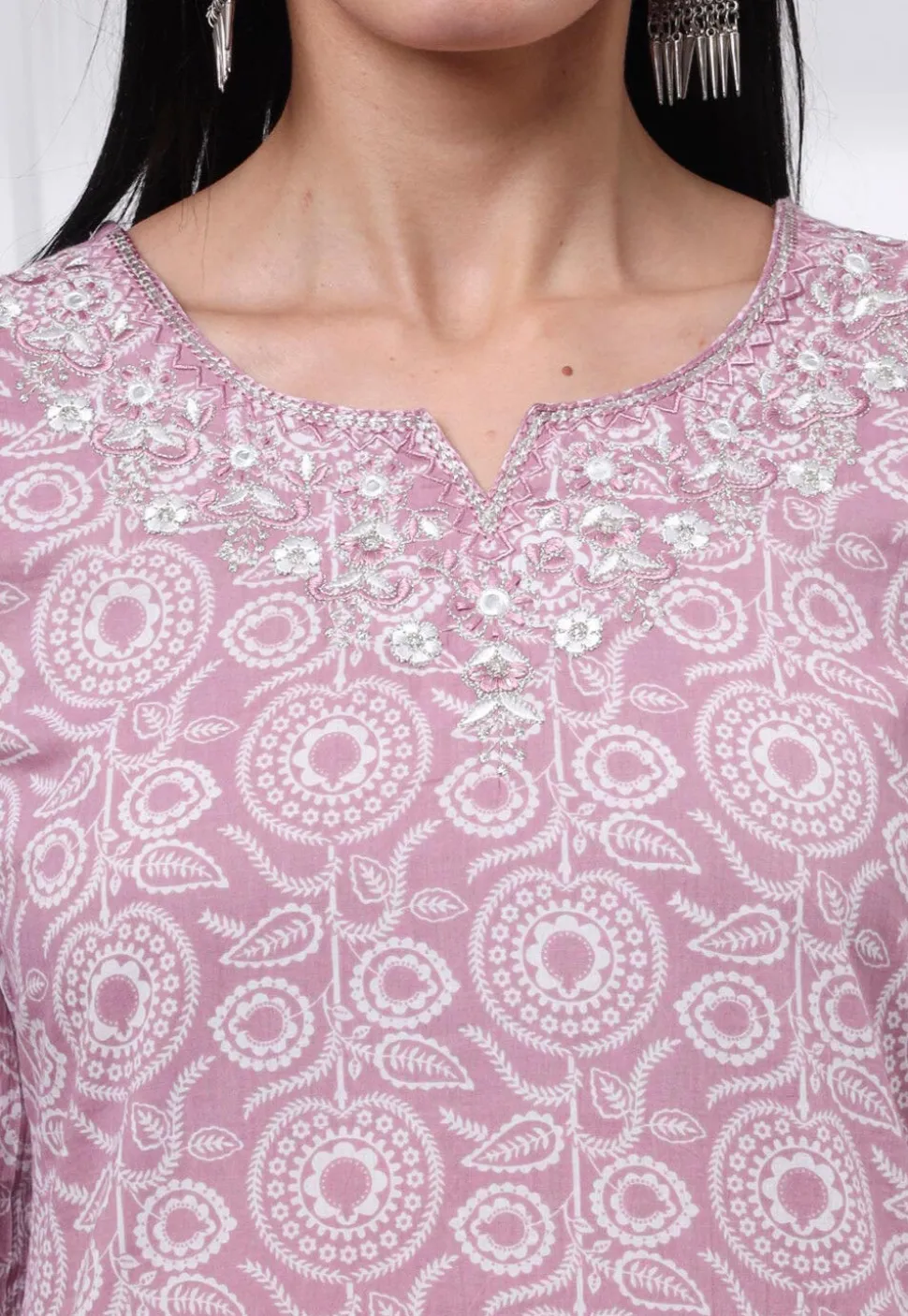 Printed Pure Cotton Pakistani Suit in Light Purple