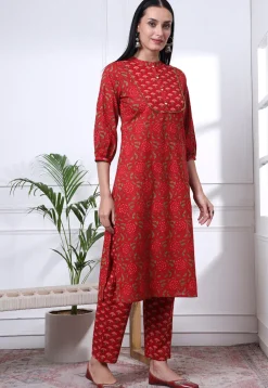 Printed Pure Cotton Pakistani Suit in Red
