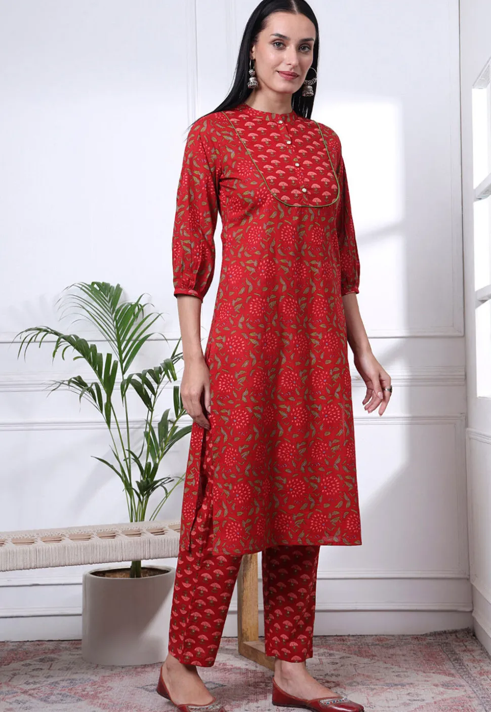 Printed Pure Cotton Pakistani Suit in Red