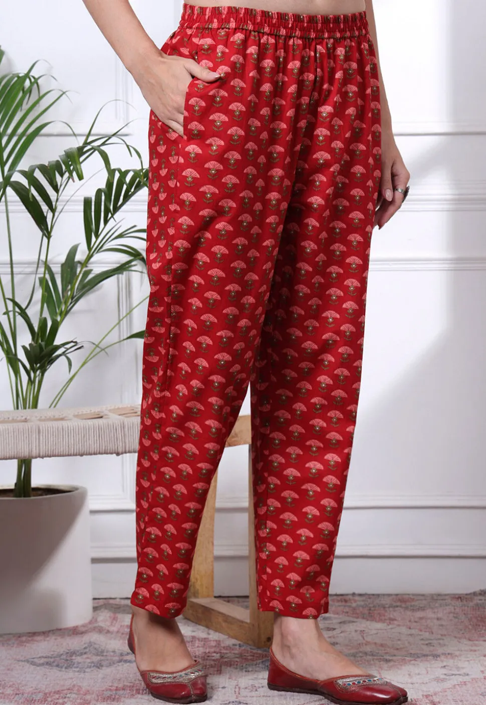 Printed Pure Cotton Pakistani Suit in Red