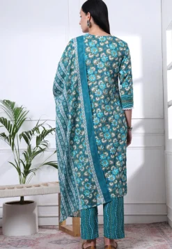 Printed Pure Cotton Pakistani Suit in Turquoise