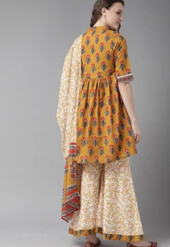 Printed Pure Cotton Pakistani Suit in Mustard