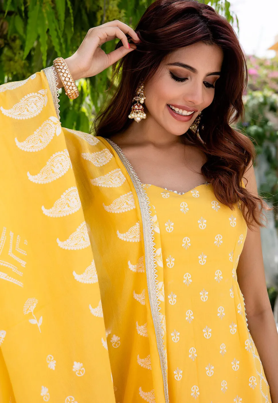 Printed Pure Cotton Pakistani Suit in Yellow