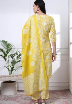 Printed Pure Cotton Pakistani Suit in Yellow