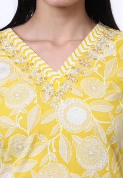 Printed Pure Cotton Pakistani Suit in Yellow