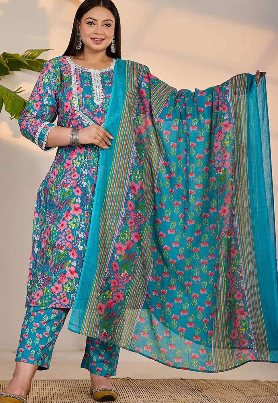 Printed Pure Cotton Pakistani Suit in Blue