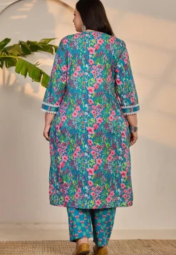 Printed Pure Cotton Pakistani Suit in Blue