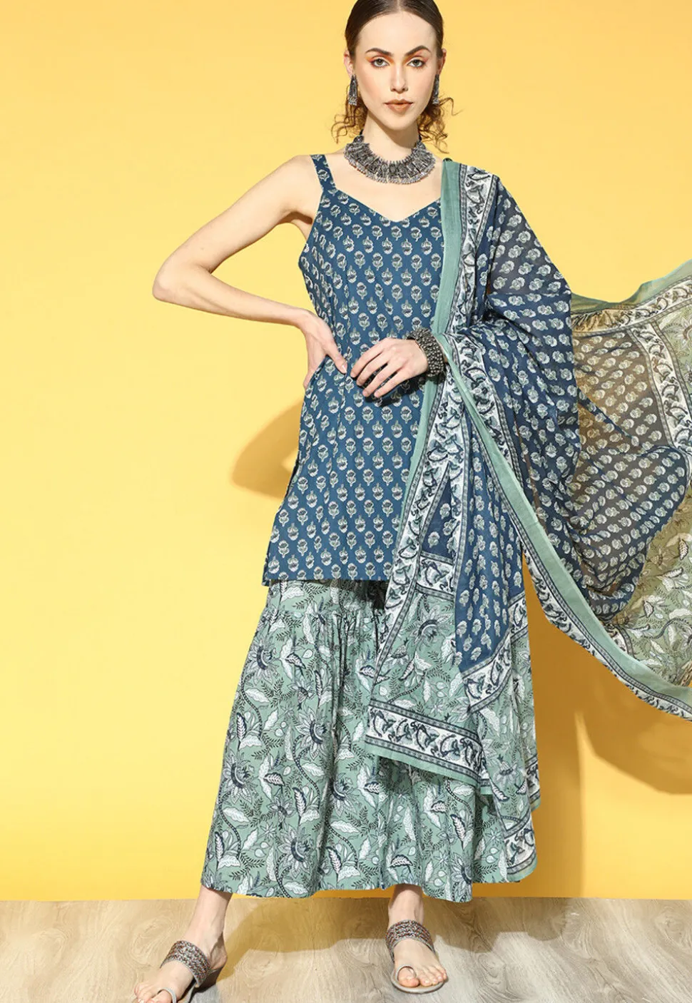 Printed Pure Cotton Pakistani Suit in Blue