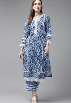 Printed Pure Cotton Pakistani Suit in Blue