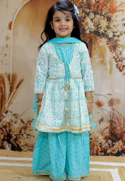 Printed Pure Cotton Pakistani Suit in White and Blue