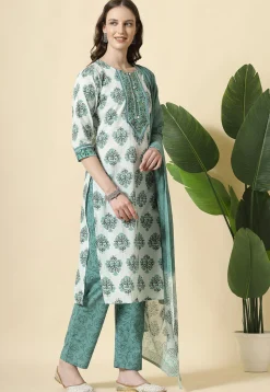 Printed Pure Cotton Pakistani Suit in White