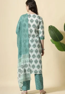 Printed Pure Cotton Pakistani Suit in White