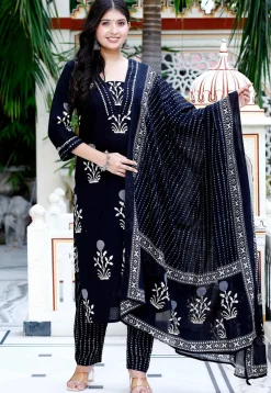 Printed Pure Cotton Pakistani Suit in Black