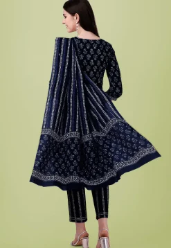 Printed Pure Cotton Pakistani Suit in Navy Blue