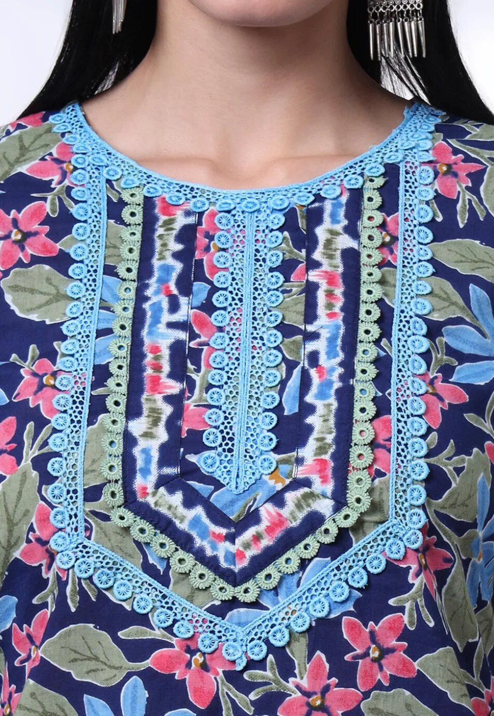 Printed Pure Cotton Pakistani Suit in Navy Blue