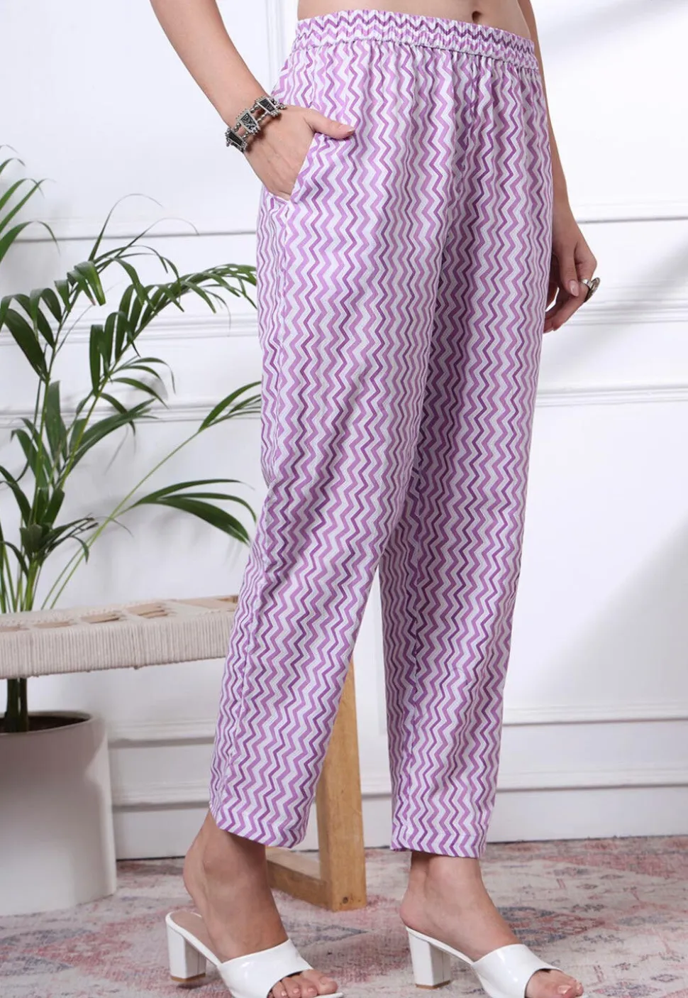 Printed Pure Cotton Pakistani Suit in Light Purple