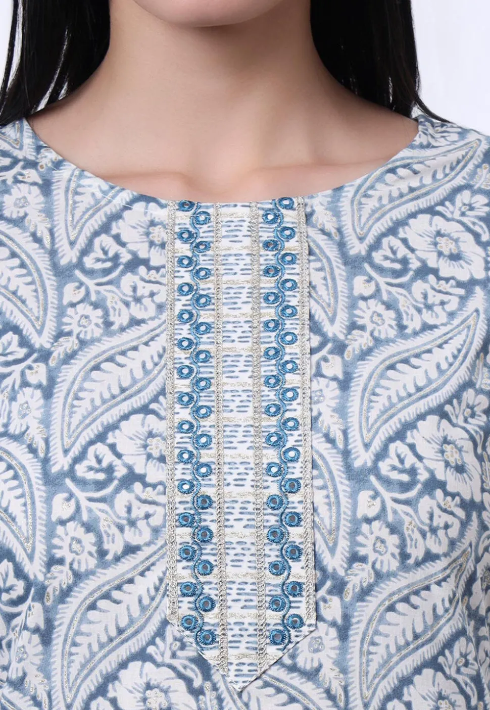 Printed Pure Cotton Pakistani Suit in Dusty Blue
